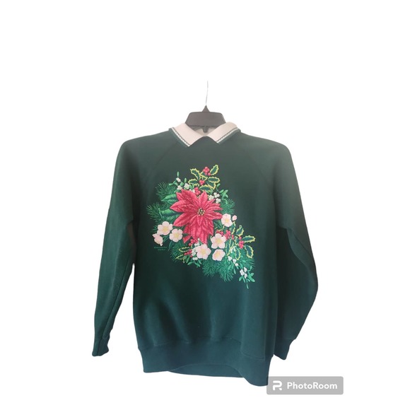 Morning Star Hanes Poinsettia Vintagae Sweatshirt white collar Medium - Picture 1 of 10